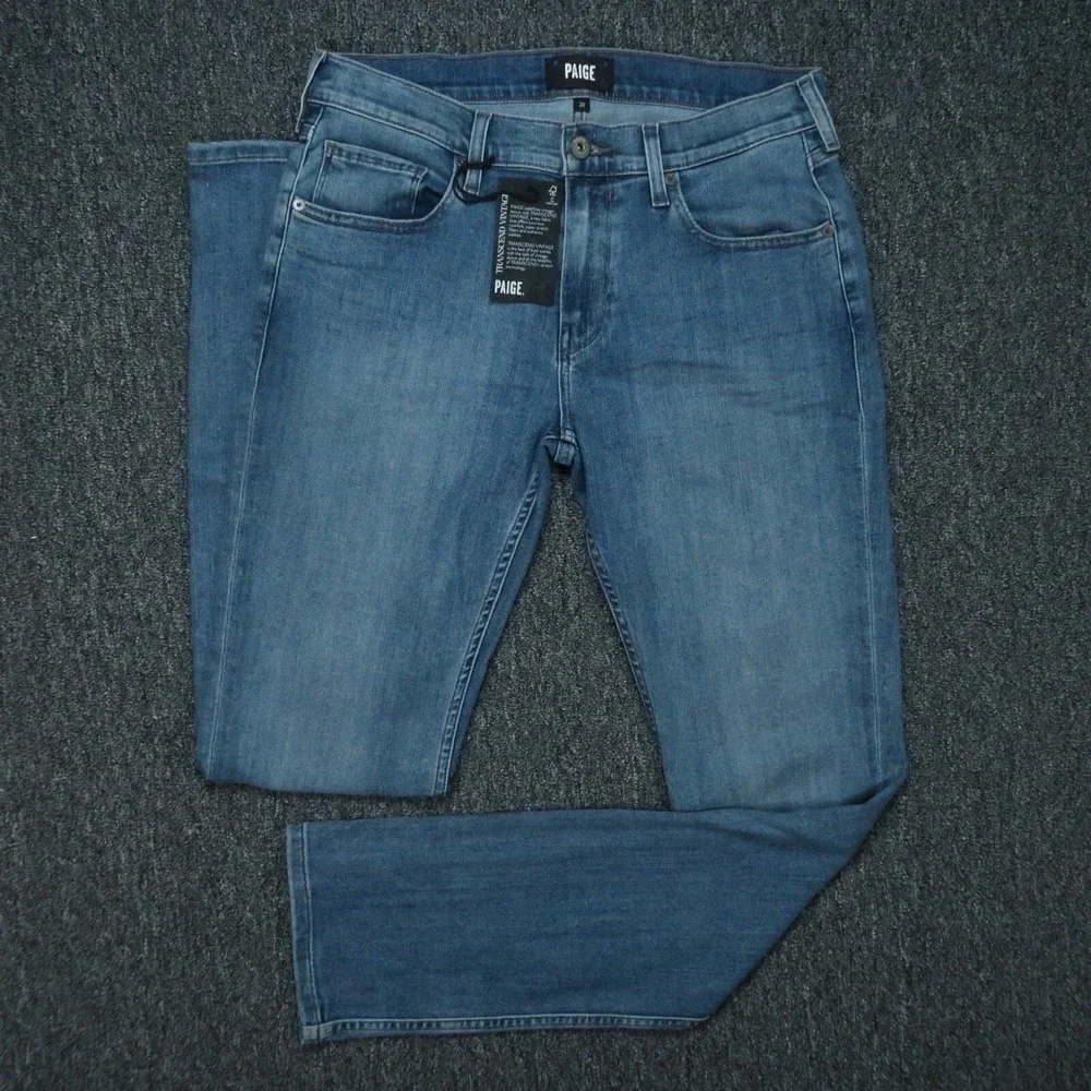 Paige Jeans Mens 30x34 Blue Federal 5 Pocket Straight Stretch Medium Wash NWT